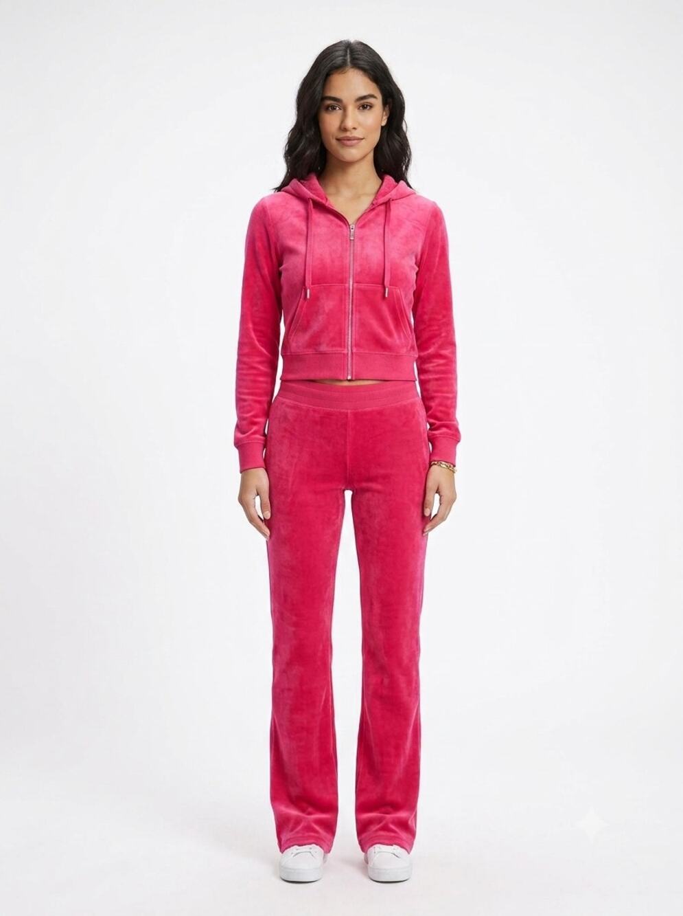 Juicy Couture 2 Piece Tracksuit Set Womens XL Hot Pink Velour Rhinestone Logo